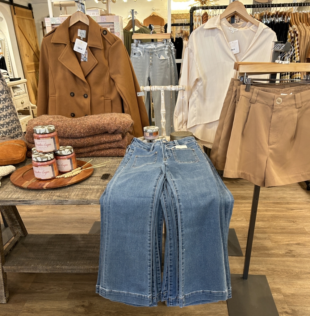 Wide-legged pants and shades of rust and clay at Element Style Boutique